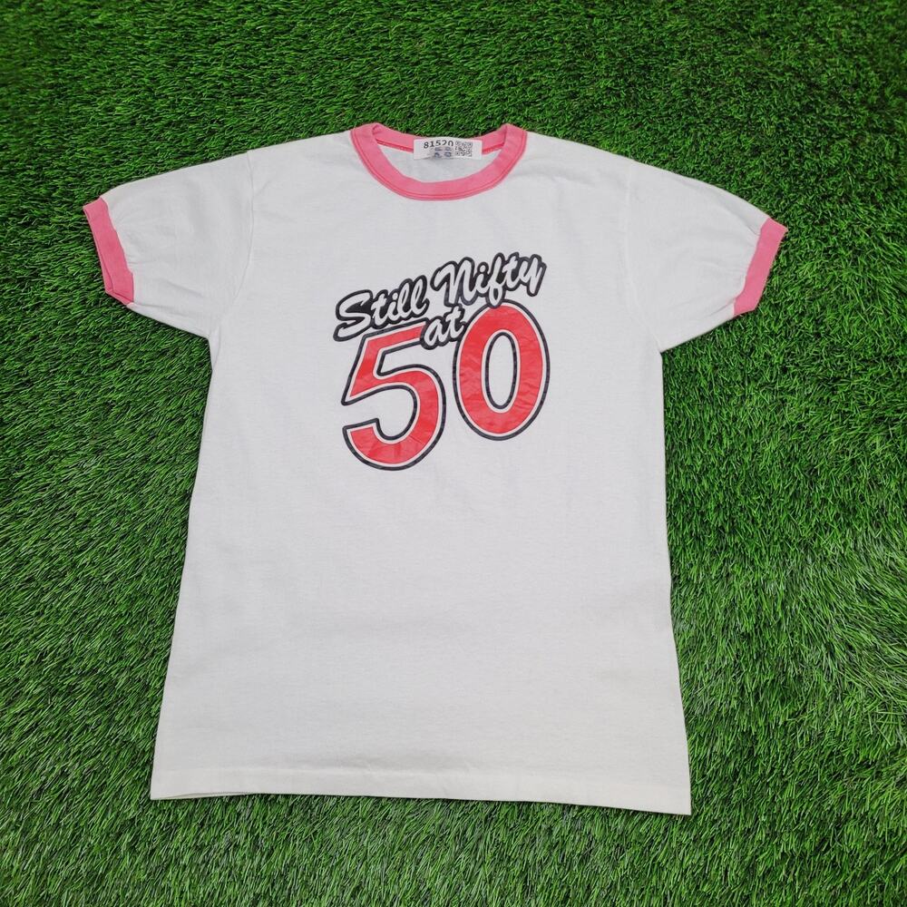 Vintage 80s Funny 50-ish Nifty Shirt Womens M/L 18x26 White